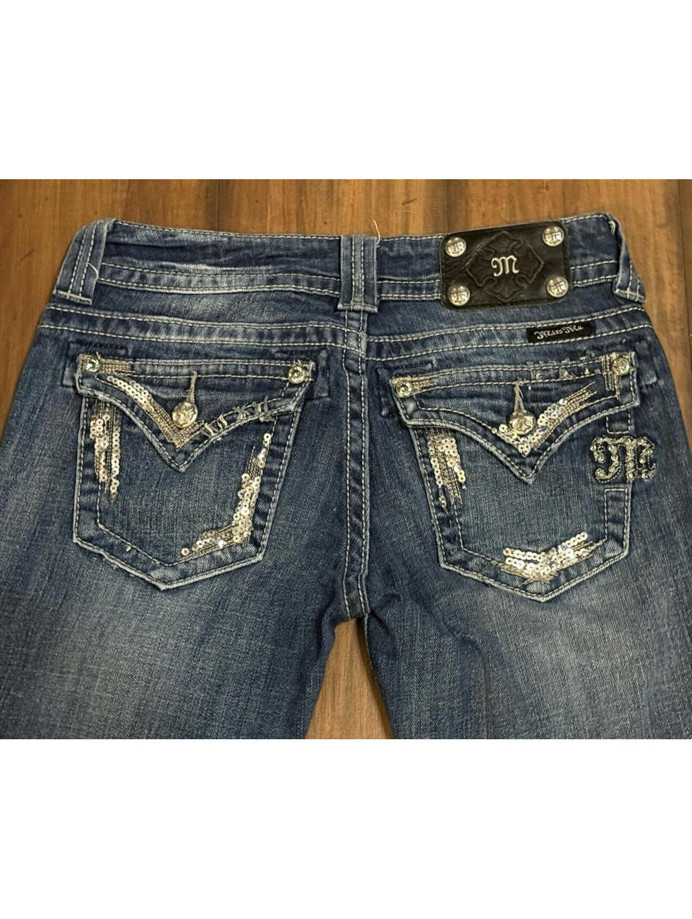 RARE VTG Miss Me Bootcut Jeans Embroidered Rhinestone Blue Western Stretch Women - Picture 2 of 12